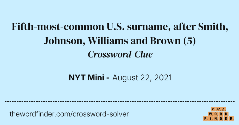 Fifth-most-common U.S. surname, after Smith, Johnson, Williams and Brown crossword clue image
