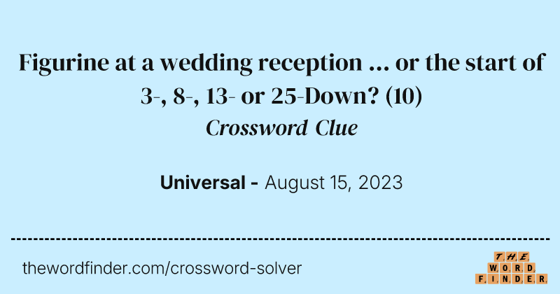 Figurine at a wedding reception ... or the start of 3-, 8-, 13- or 25-Down? crossword clue image