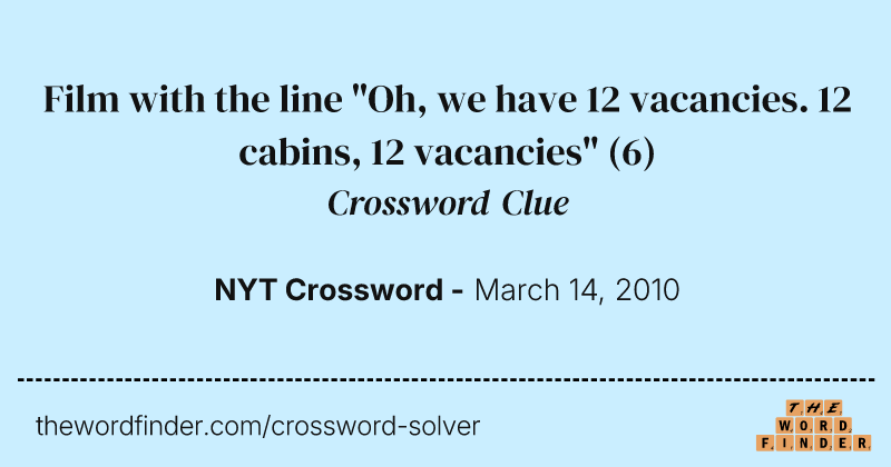 Film with the line "Oh, we have 12 vacancies. 12 cabins, 12 vacancies" crossword clue image