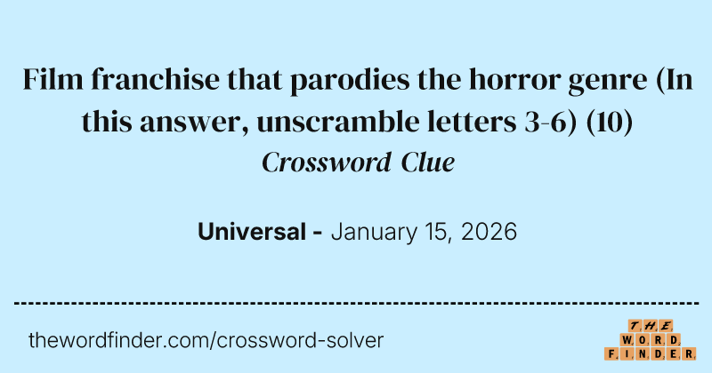 Film franchise that parodies the horror genre (In this answer, unscramble letters 3-6) crossword clue image