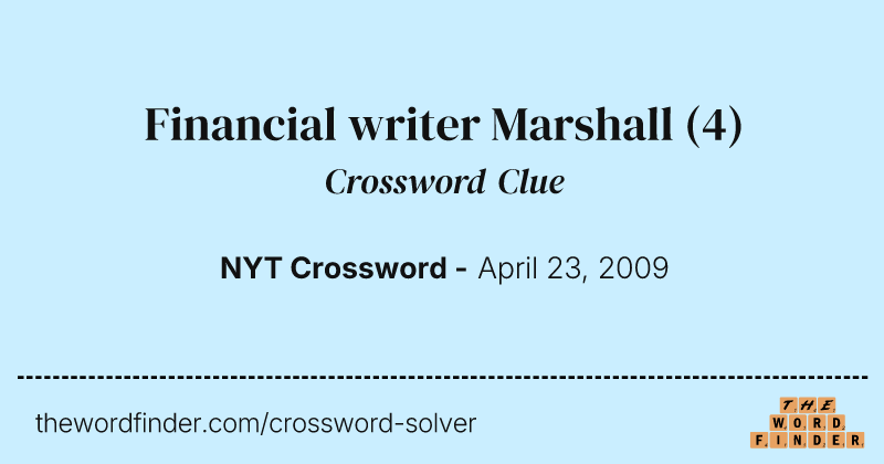 Financial writer Marshall crossword clue image