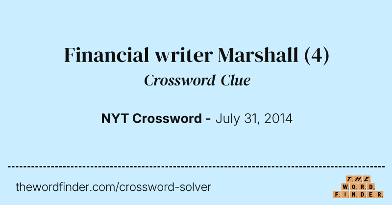 Financial writer Marshall crossword clue image