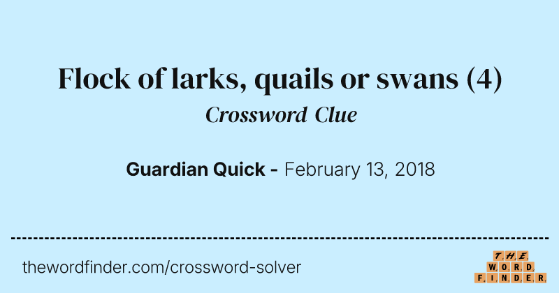 Flock of larks, quails or swans crossword clue image
