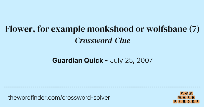 Flower, for example monkshood or wolfsbane crossword clue image