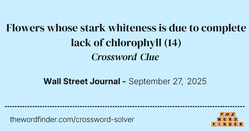 Flowers whose stark whiteness is due to complete lack of chlorophyll crossword clue image