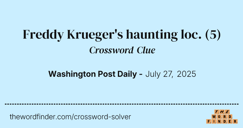 Freddy Krueger's haunting loc. crossword clue image