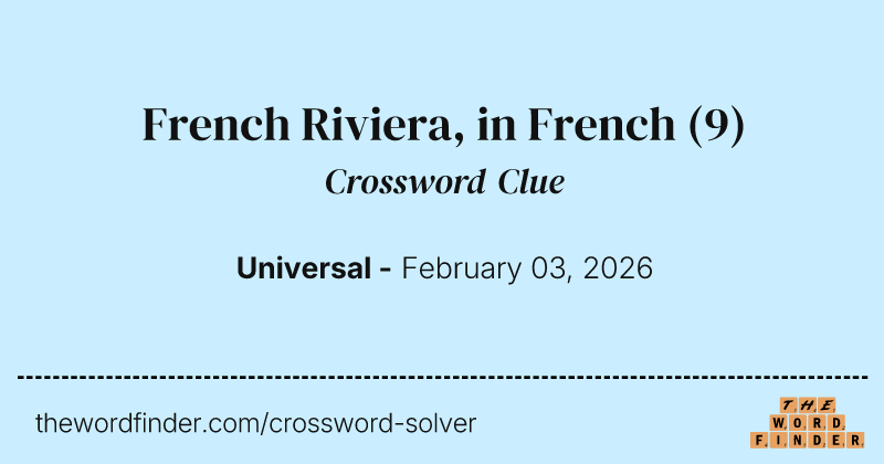 French Riviera, in French crossword clue image