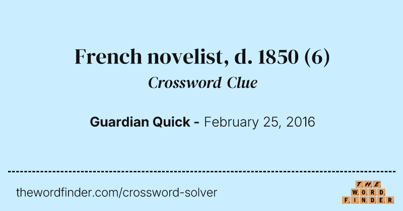 French novelist, d. 1850 crossword clue image