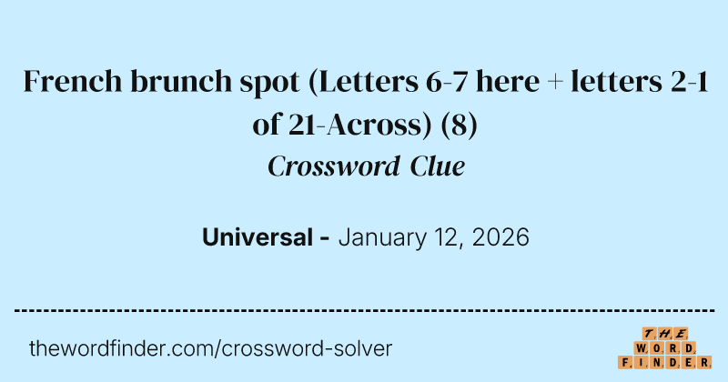 French brunch spot (Letters 6-7 here + letters 2-1 of 21-Across) crossword clue image