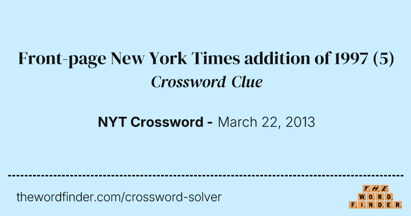 Front-page New York Times addition of 1997 crossword clue image
