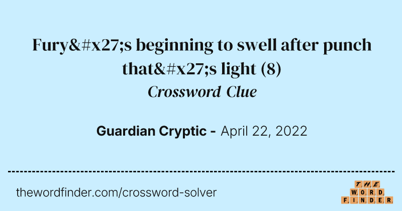 Fury's beginning to swell after punch that's light crossword clue image
