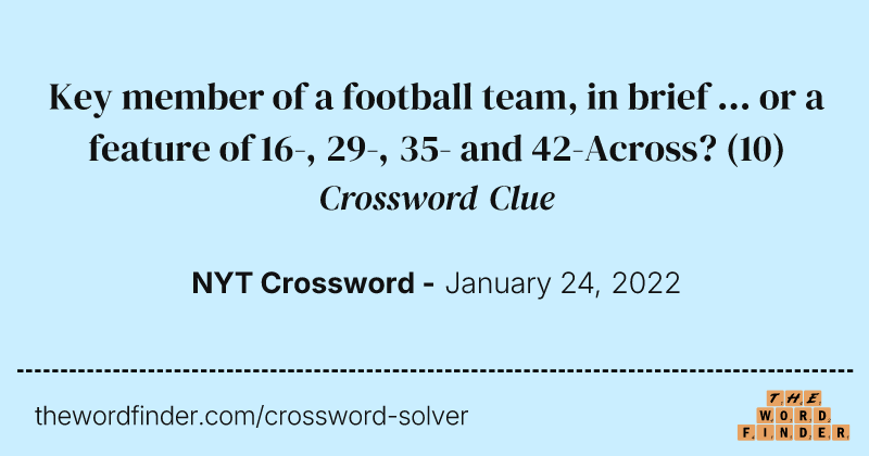 Key member of a football team, in brief ... or a feature of 16-, 29-, 35- and 42-Across? crossword clue image
