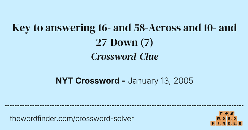 Key to answering 16- and 58-Across and 10- and 27-Down crossword clue image