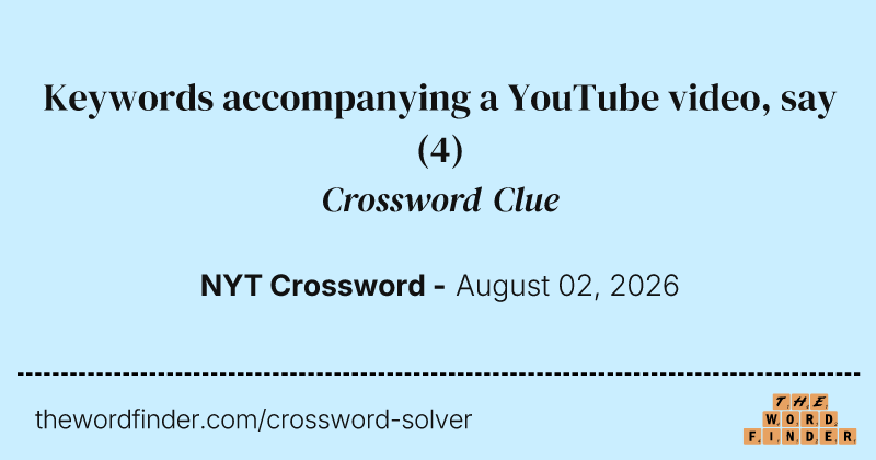 Keywords accompanying a YouTube video, say crossword clue image