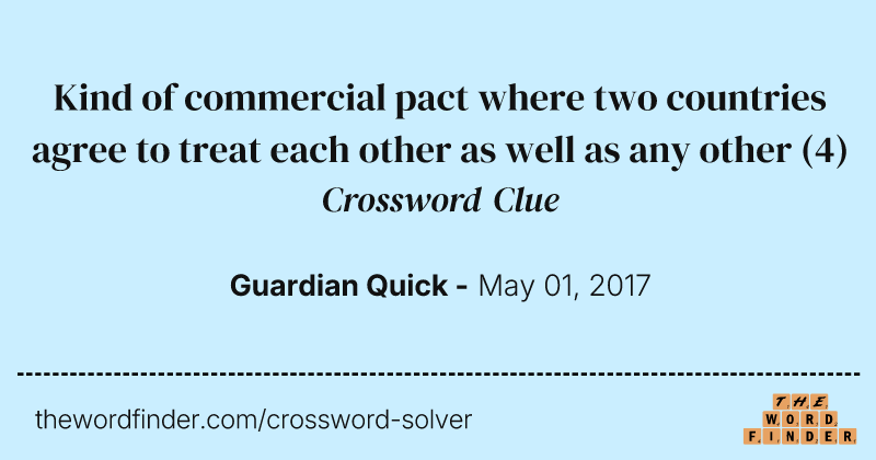 Kind of commercial pact where two countries agree to treat each other as well as any other crossword clue image