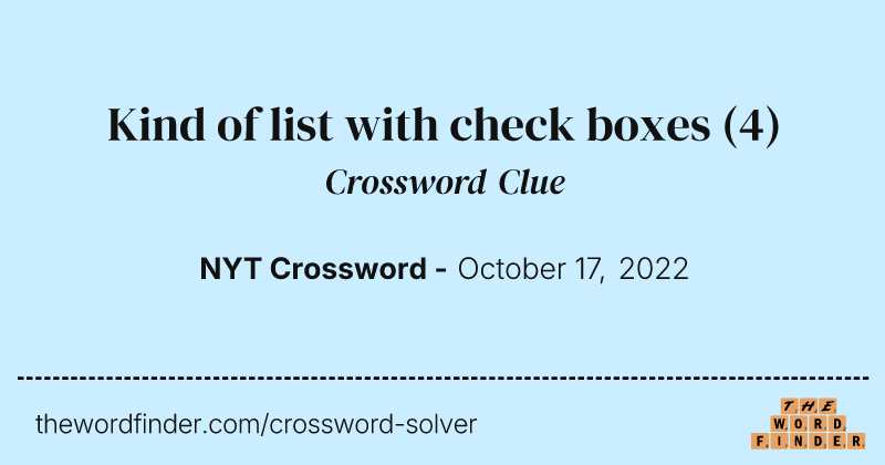 Kind of list with check boxes crossword clue image