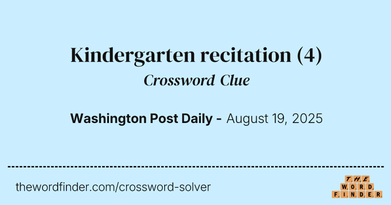 Kindergarten recitation crossword clue image
