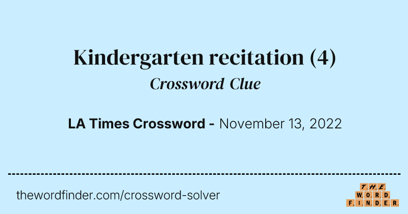 Kindergarten recitation crossword clue image