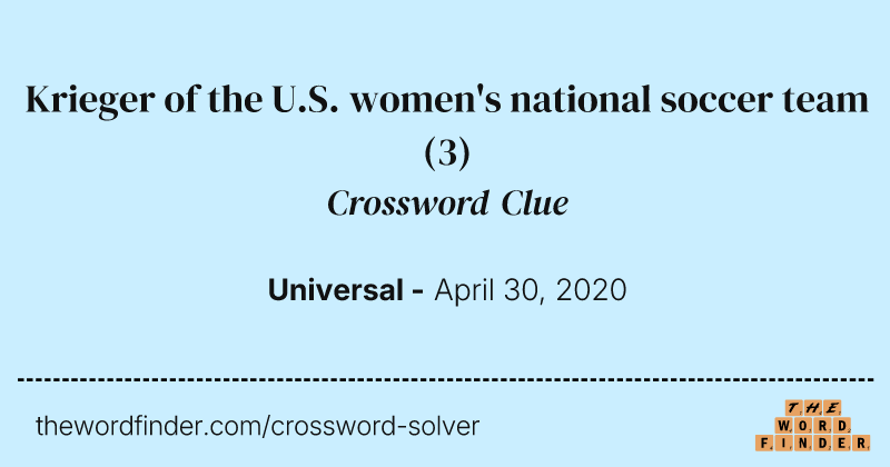 Krieger of the U.S. women's national soccer team crossword clue image