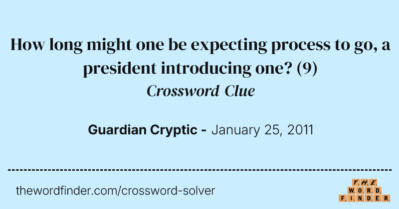 How long might one be expecting process to go, a president introducing one? crossword clue image