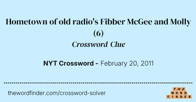 Hometown of old radio's Fibber McGee and Molly crossword clue image