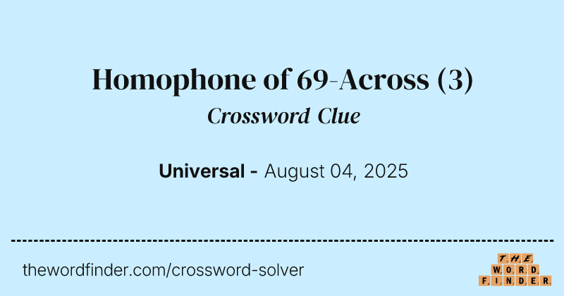 Homophone of 69-Across crossword clue image