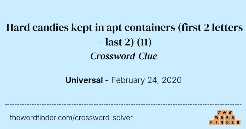 Hard candies kept in apt containers (first 2 letters + last 2) crossword clue image