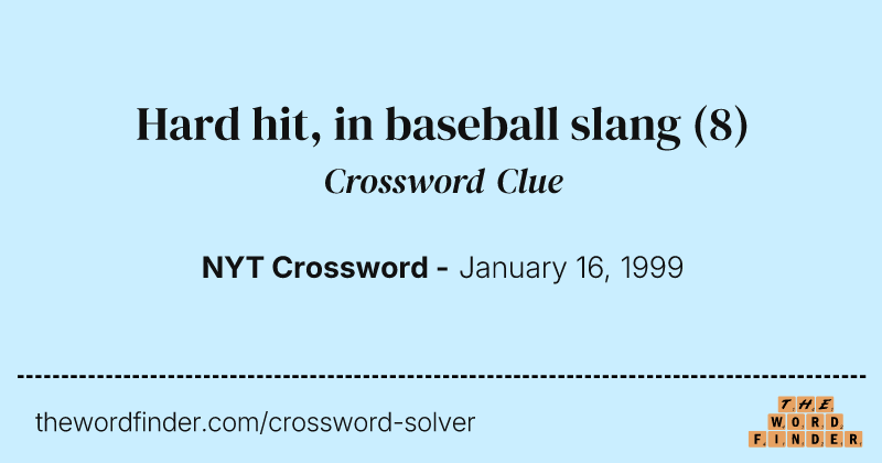 Hard hit, in baseball slang crossword clue image
