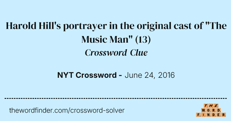 Harold Hill's portrayer in the original cast of "The Music Man" crossword clue image