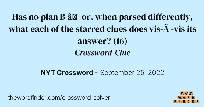 Has no plan B … or, when parsed differently, what each of the starred clues does vis-à-vis its answer? crossword clue image
