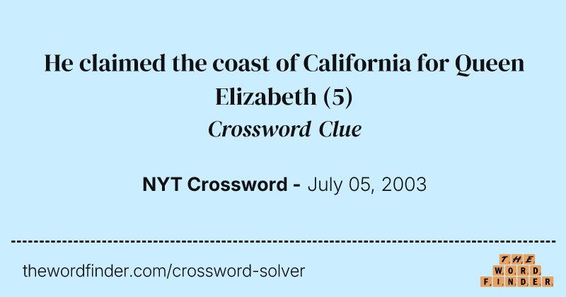 He claimed the coast of California for Queen Elizabeth crossword clue image