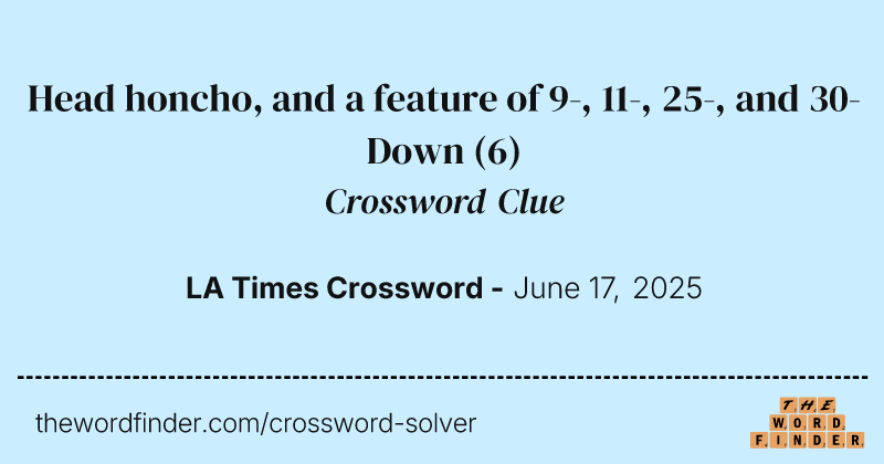 Head honcho, and a feature of 9-, 11-, 25-, and 30-Down crossword clue image
