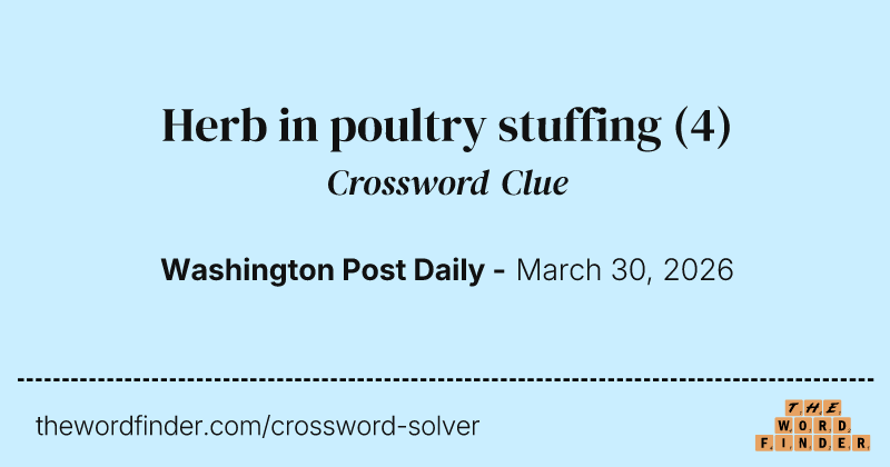 Herb in poultry stuffing crossword clue image