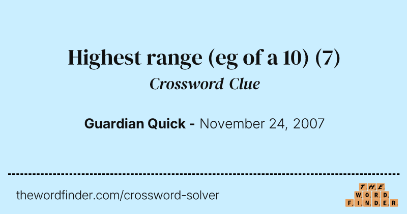 Highest range (eg of a 10) crossword clue image
