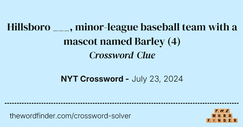 Hillsboro ___, minor-league baseball team with a mascot named Barley crossword clue image