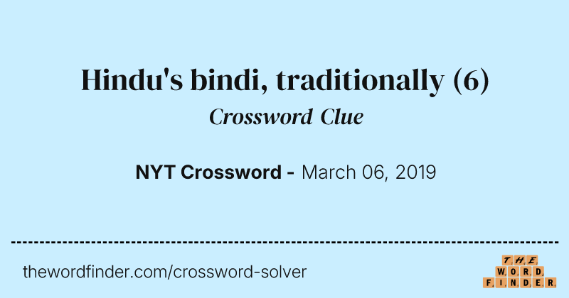 Hindu's bindi, traditionally crossword clue image