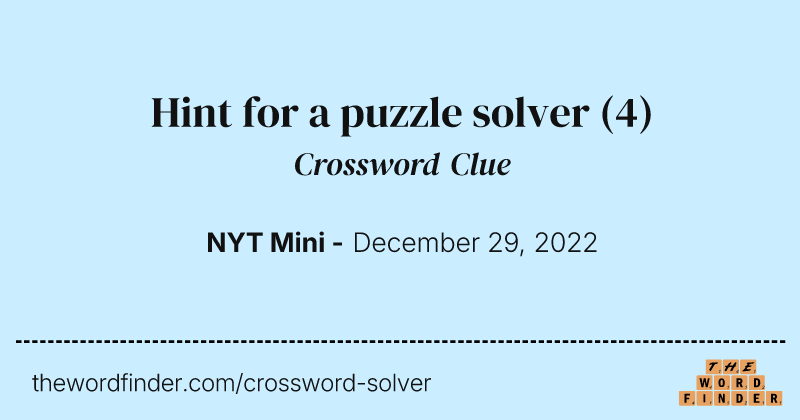 Hint for a puzzle solver crossword clue image