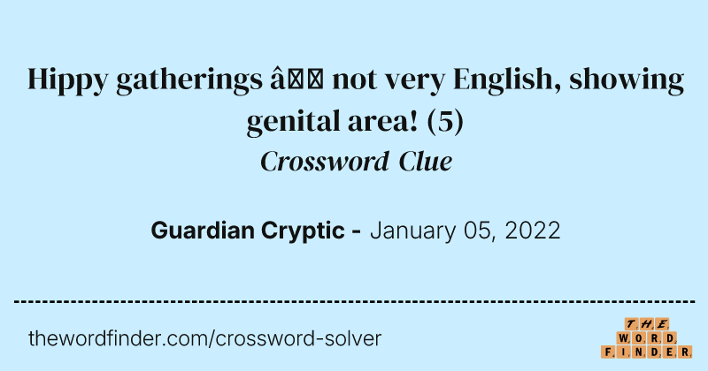 Hippy gatherings — not very English, showing genital area! crossword clue image