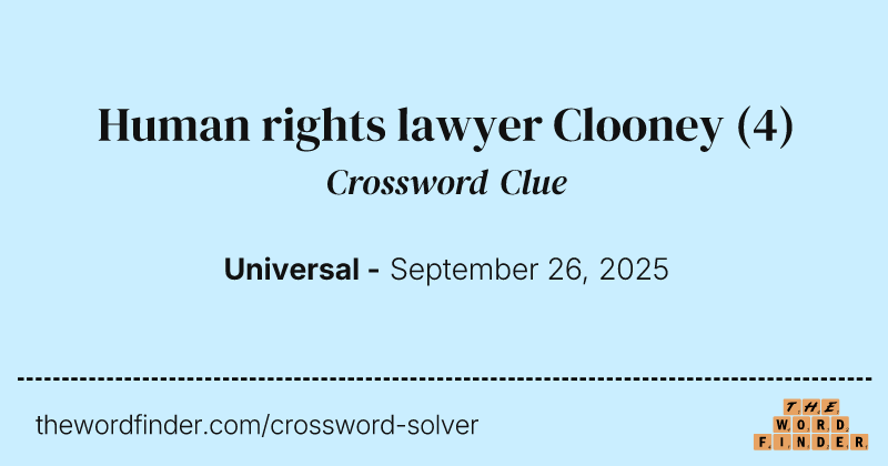 Human rights lawyer Clooney crossword clue image