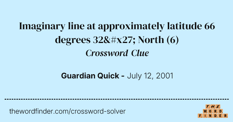 Imaginary line at approximately latitude 66 degrees 32' North crossword clue image