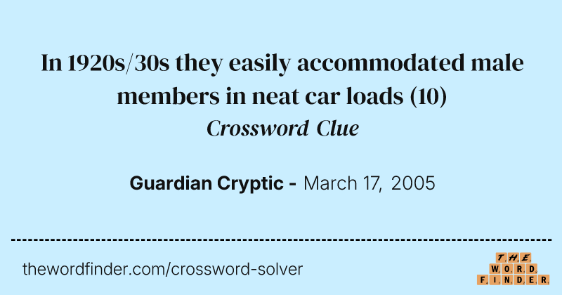 In 1920s/30s they easily accommodated male members in neat car loads crossword clue image