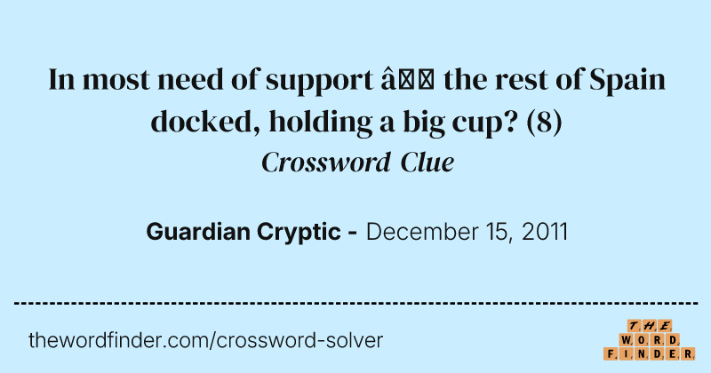 In most need of support — the rest of Spain docked, holding a big cup? crossword clue image