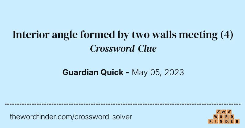 Interior angle formed by two walls meeting crossword clue image