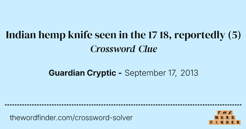 Indian hemp knife seen in the 17 18, reportedly crossword clue image