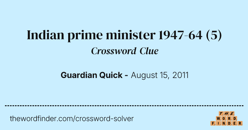 Indian prime minister 1947-64 crossword clue image