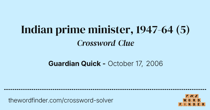 Indian prime minister, 1947-64 crossword clue image