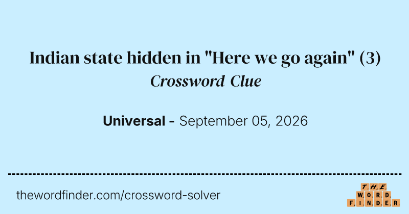 Indian state hidden in "Here we go again" crossword clue image