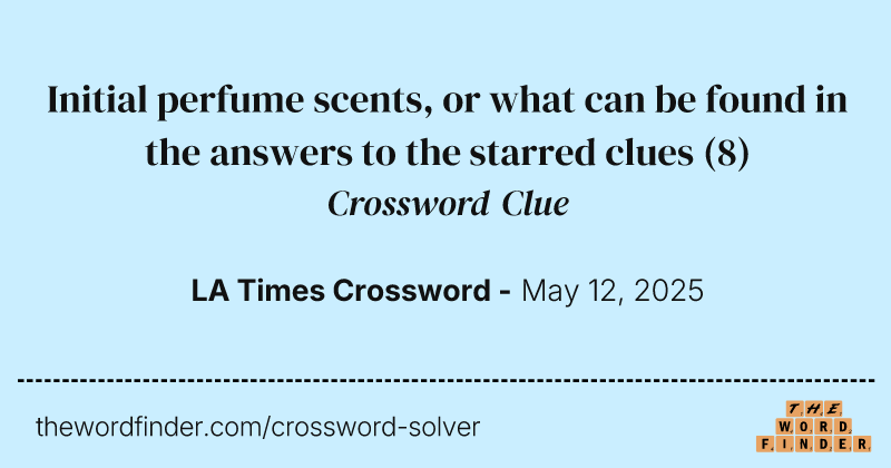 Initial perfume scents, or what can be found in the answers to the starred clues crossword clue image