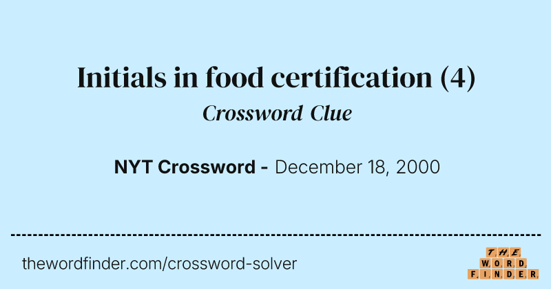 Initials in food certification crossword clue image