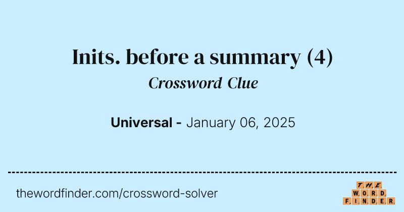 Inits. before a summary crossword clue image